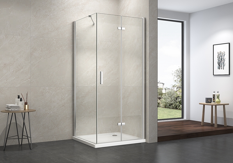 EX-215 Cabina doccia classica con cerniera angolare in vetro trasparente da 6 mm con barra di supporto in acciaio inossidabile