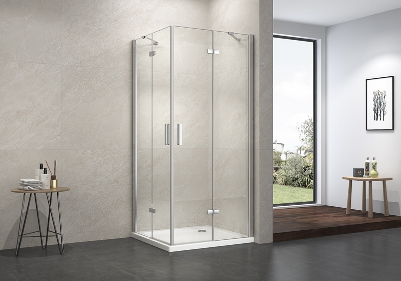 EX-407 Porta per doccia classica con cerniera quadrata in vetro nano da 6 mm con 2 barre di supporto in acciaio inossidabile