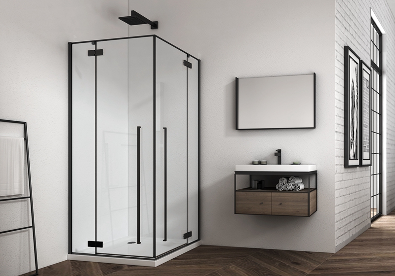EX-427-1 Cabina doccia premium con cerniera nera opaca da 6/8 mm e 2 ante aperte