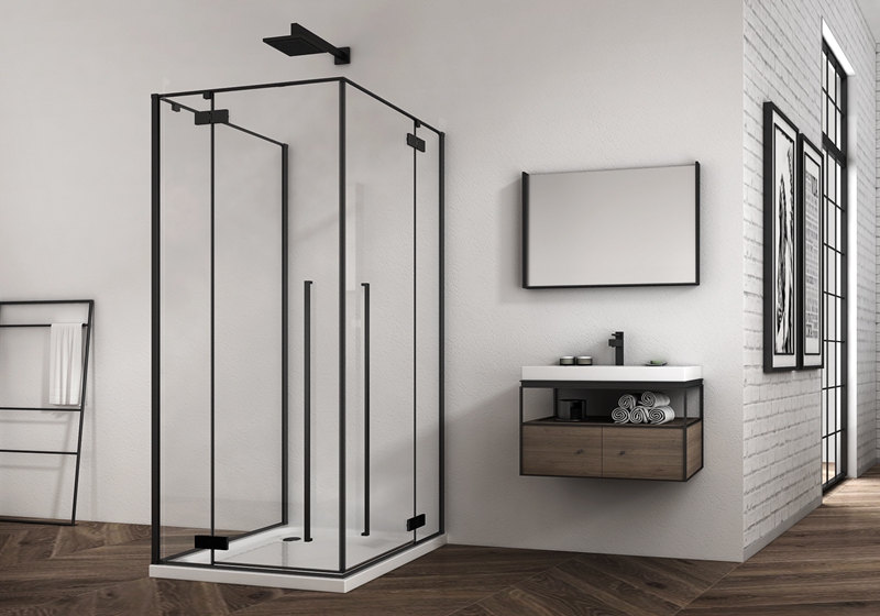 EX-427-2 Cabina doccia premium con cerniera in vetro nero su 3 lati da 6/8 mm