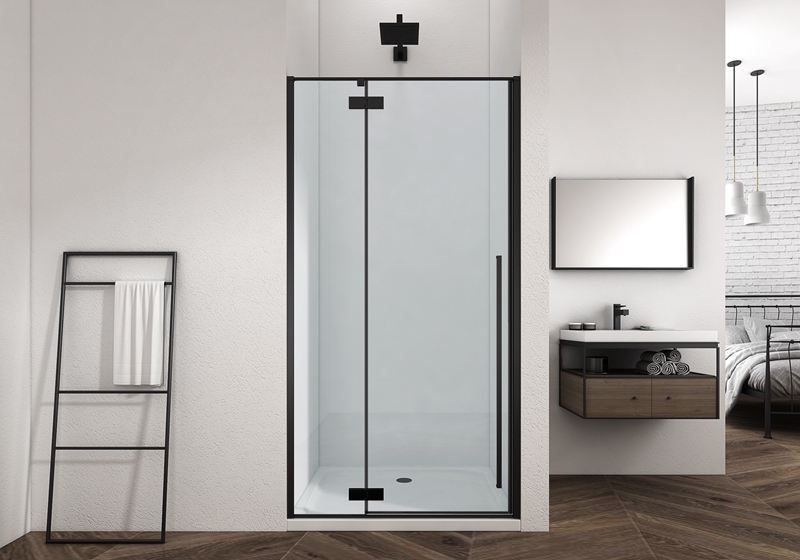 EX-427F Cabina doccia premium con cerniera diritta nera opaca da 6/8 mm con maniglia lunga