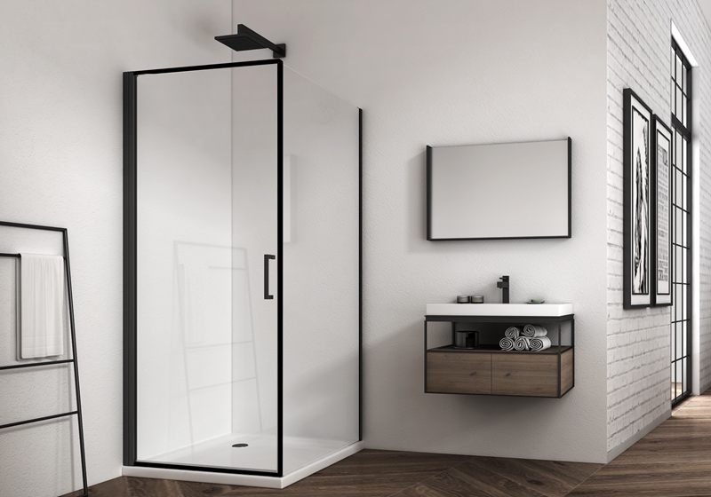 EX-921 Cabina doccia premium con cerniera quadrata nera opaca da 6/8 mm con striscia impermeabile
